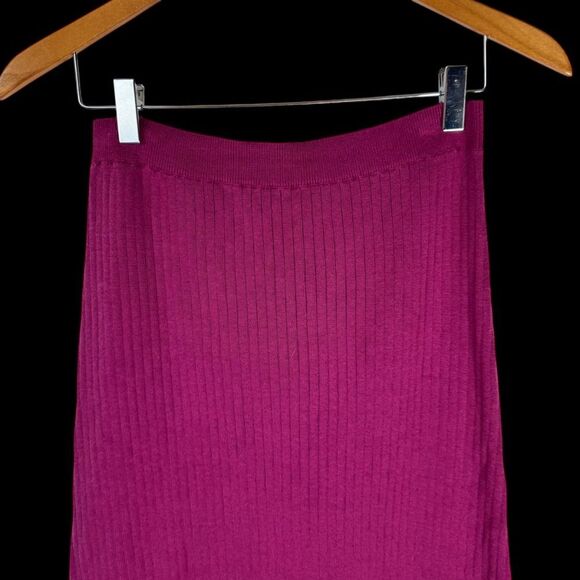 Free People Women's Skyline Raspberry Ribbed Front Slit Midi Skirt Sz L - Picture 4 of 9